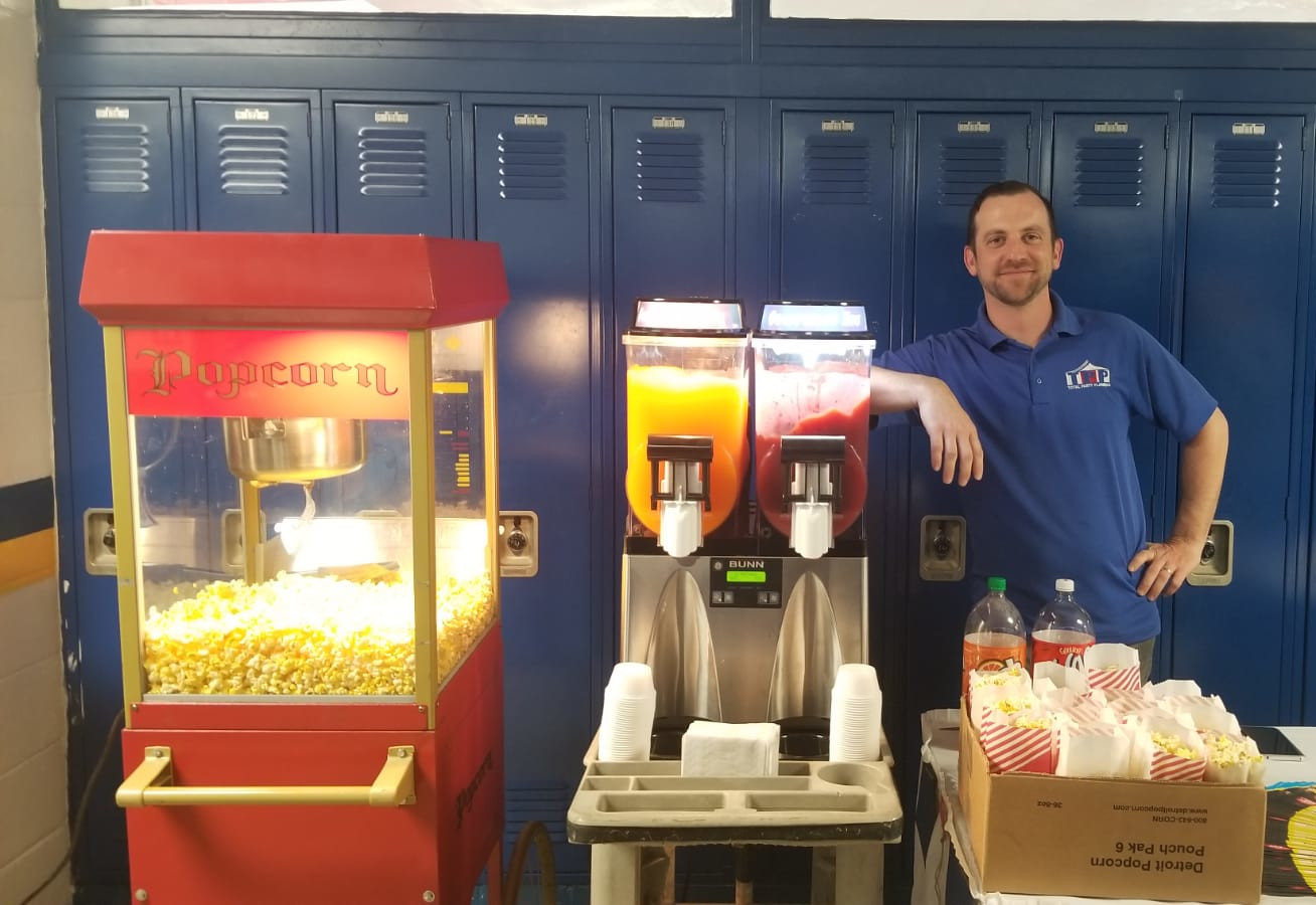 Popcorn and Margarita Machine with owner